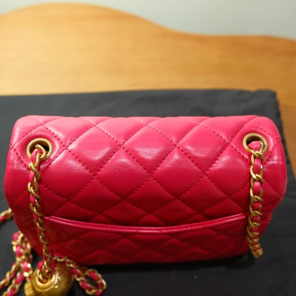 Chanel Quilted Lambskin Mini Square Flap with Pearl Crush Fuchsia Pink NWOT - Picture 12 of 16